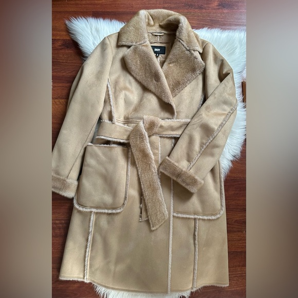 DKNY Belted Shearling Coat - Picture 4 of 12